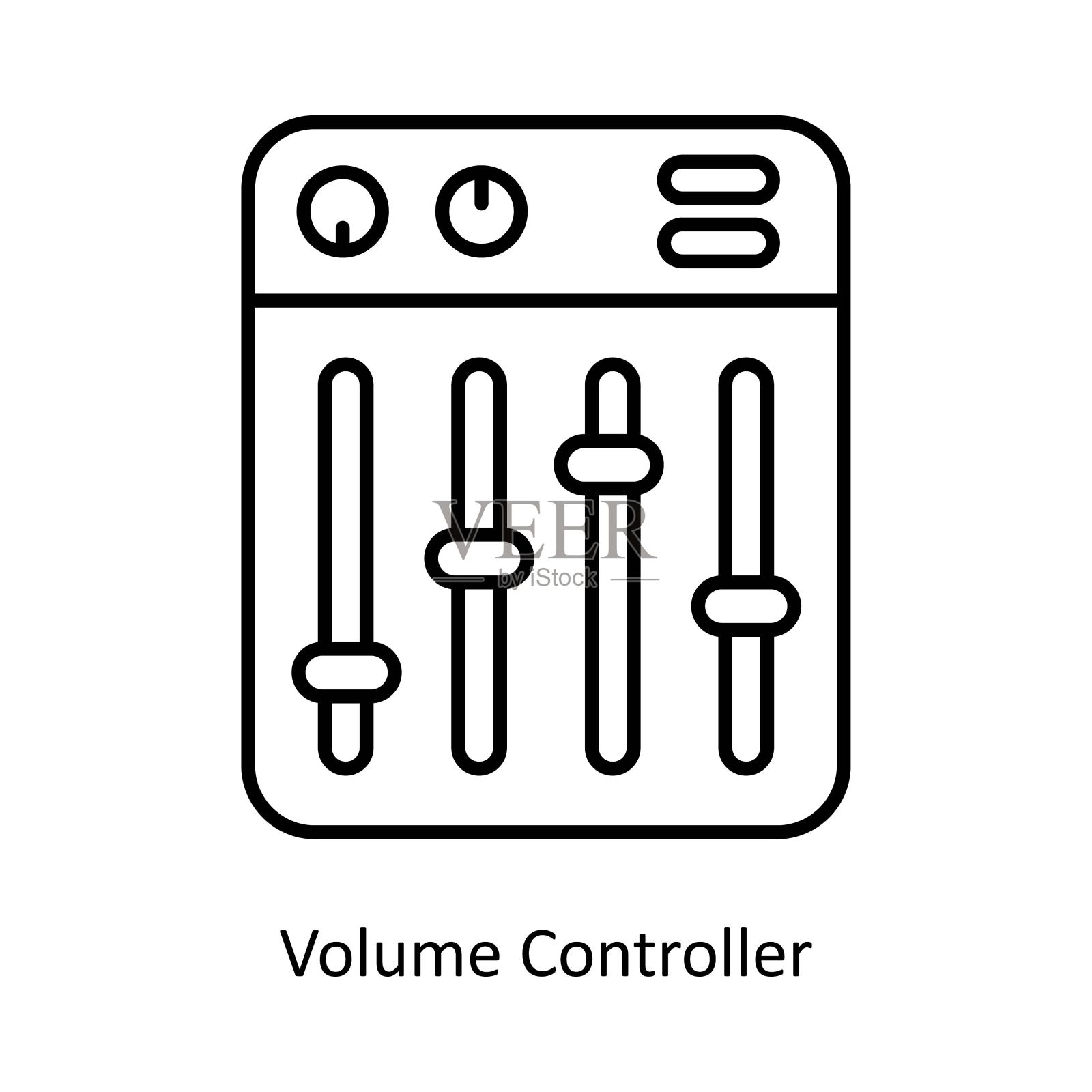 音量控制器矢量固体图标设计说明，音乐设备符号在白色背景，EPS 10文件插画图片素材