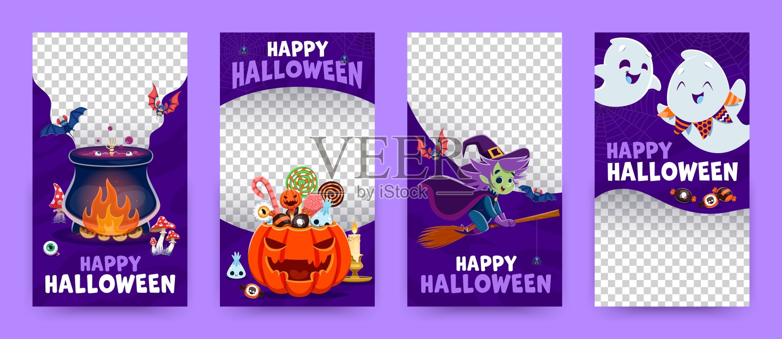 万圣节社交媒体框架，节日人物插画图片素材