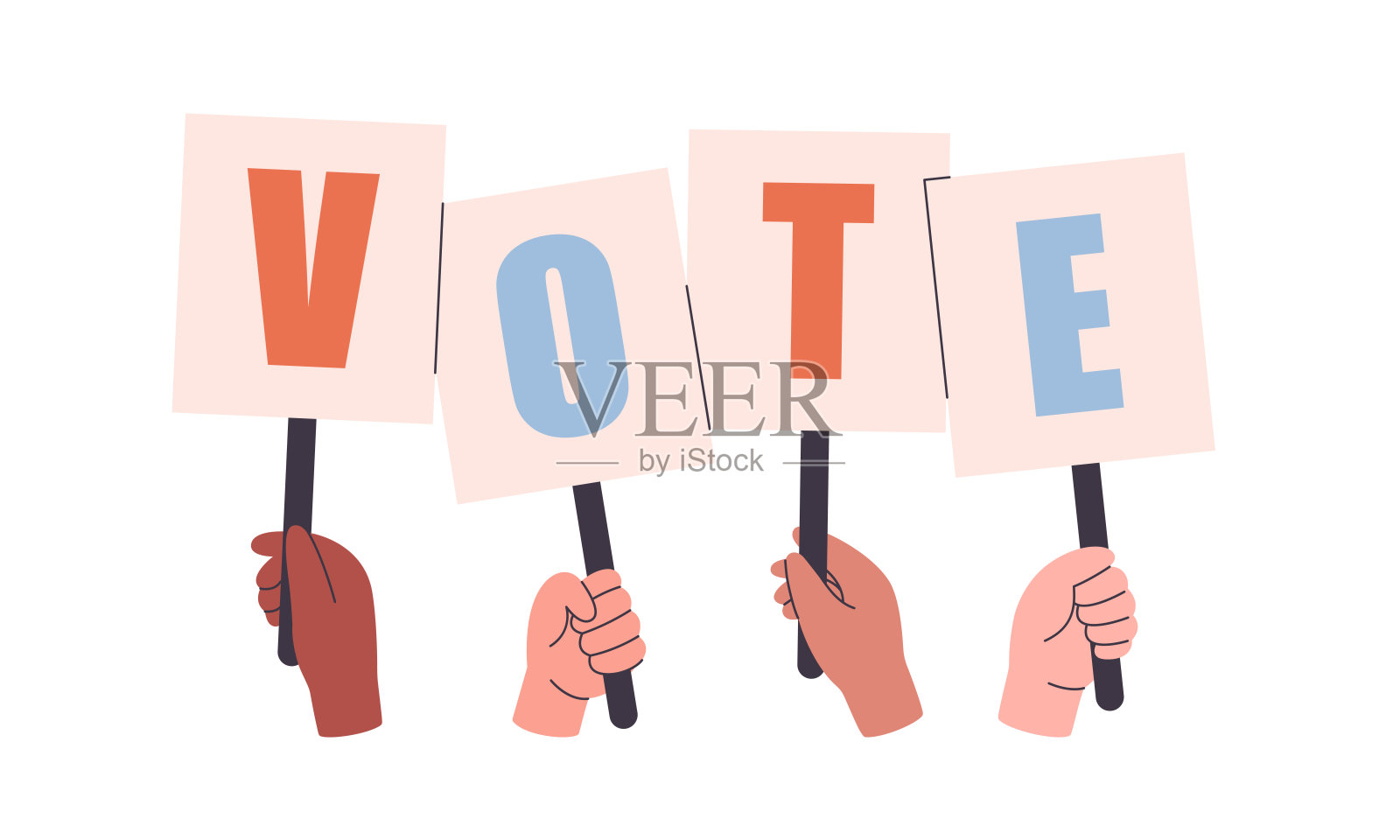 人们的手举着横幅。投票和选举概念。矢量插图在平面风格插画图片素材