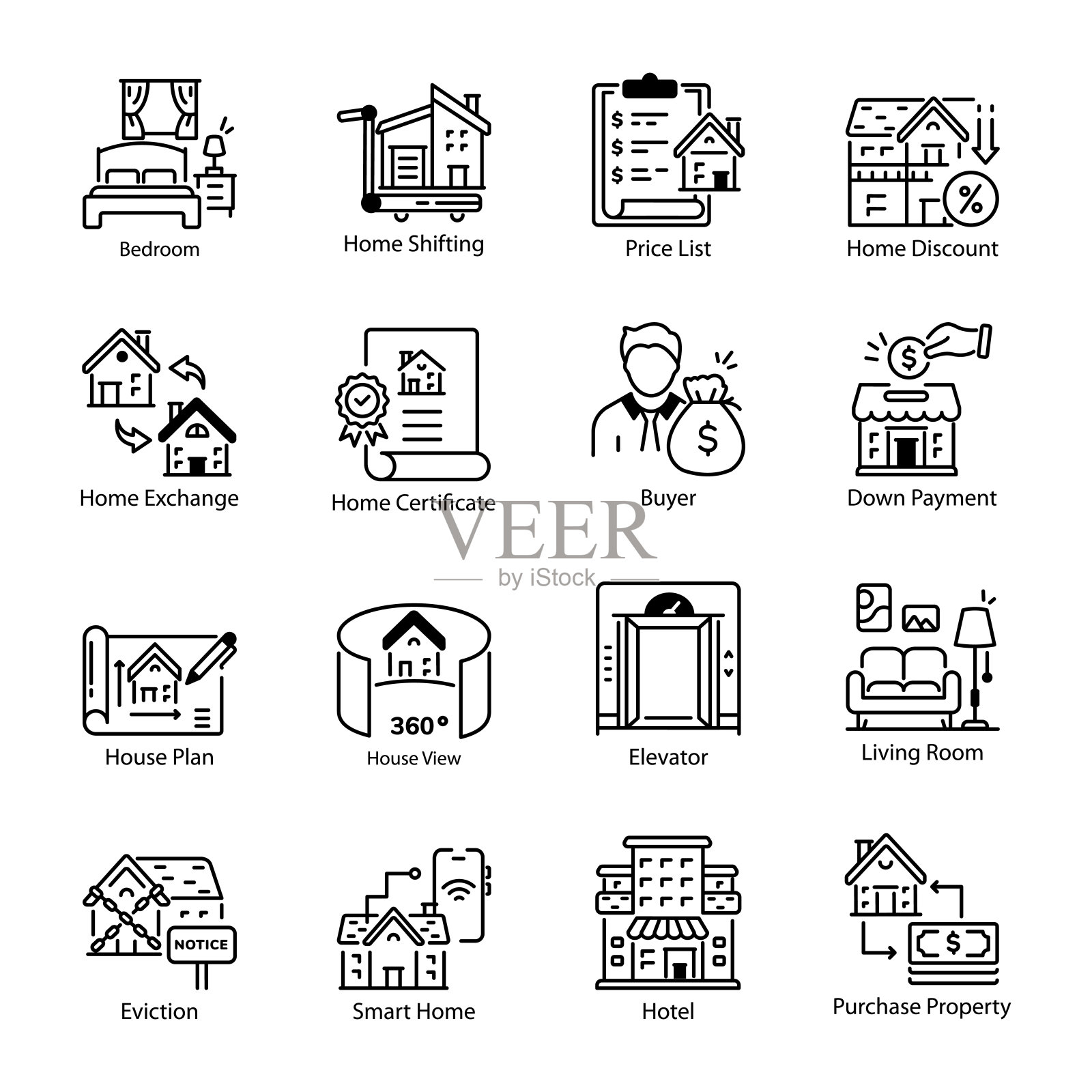 收集的家庭线风格图标插画图片素材