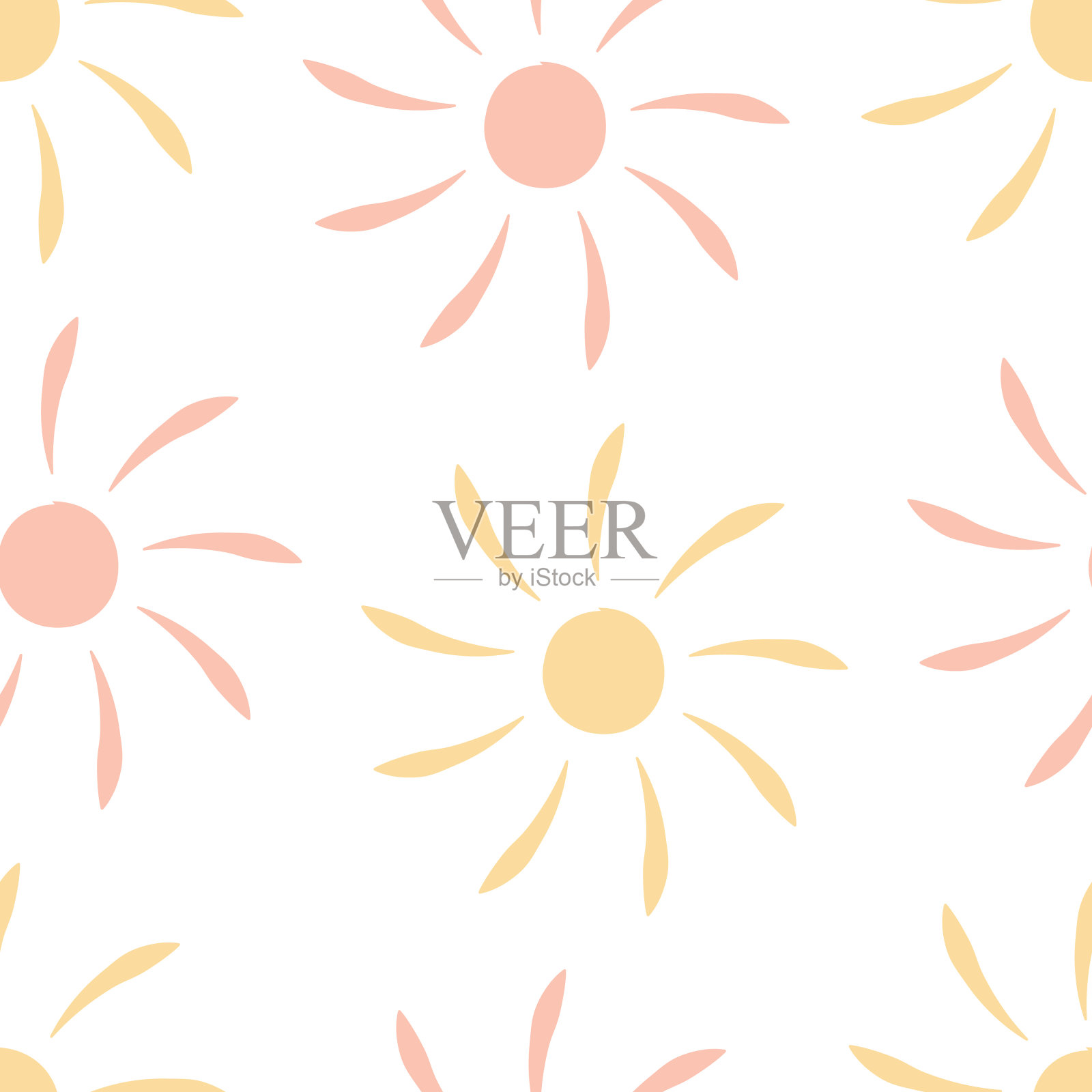 太阳。无缝模式。无限重复的天体装饰。平的风格。有长光的白星。插画图片素材