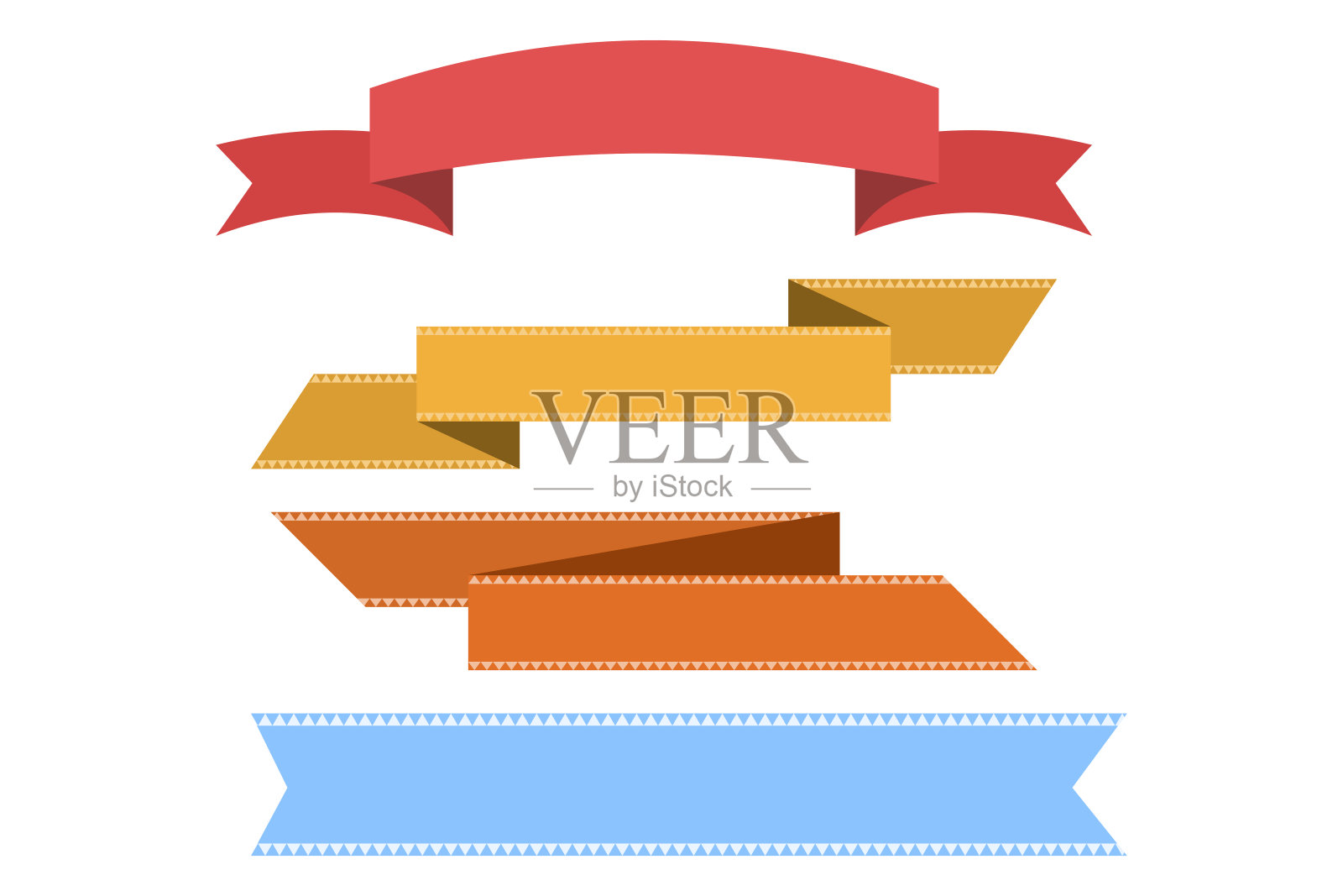 一套缎带，横幅，徽章，缎带的产品标签和标志。一组矢量平面色带模板的标签和标志设计。彩色标签-设计元素的背景。插画图片素材