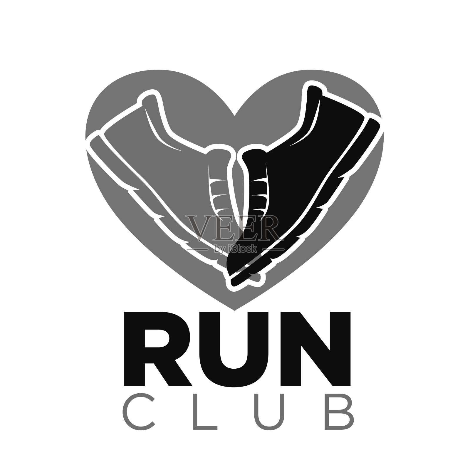 私人跑步俱乐部的会徽上印着运动鞋插画图片素材