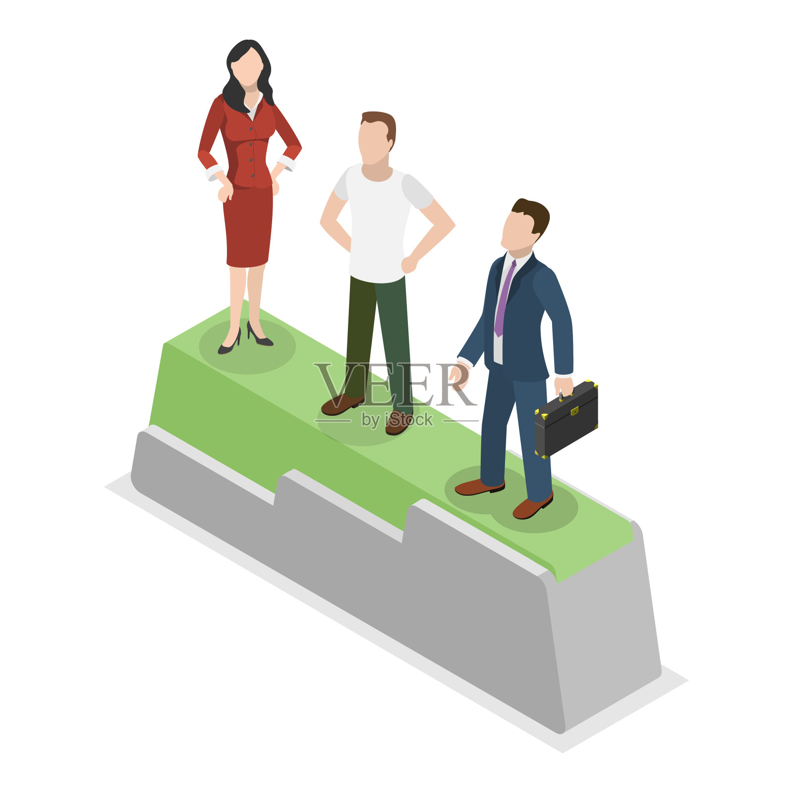 平等、公平和正义的三维等距平面插图。第一项插画图片素材