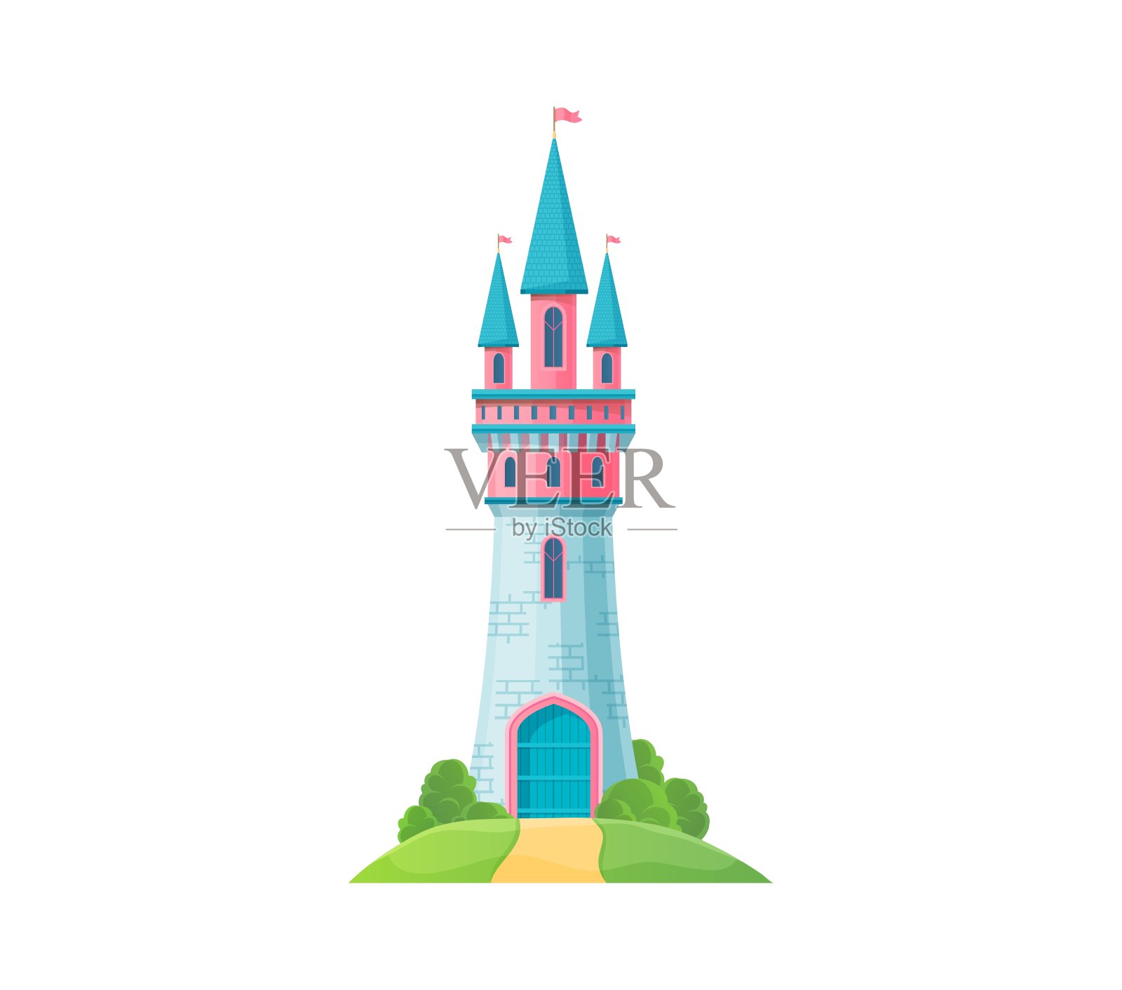 卡通城堡，有大门的王国宫殿塔插画图片素材