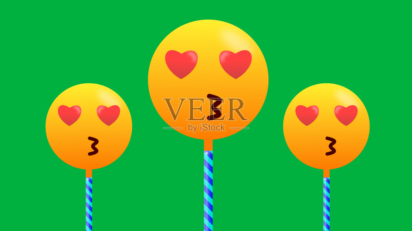 三个表情符号分别是亲吻和浪漫的表情插画图片素材