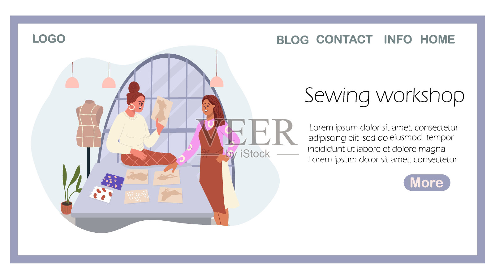 登陆页缝纫车间，手绘矢量插图。插画图片素材