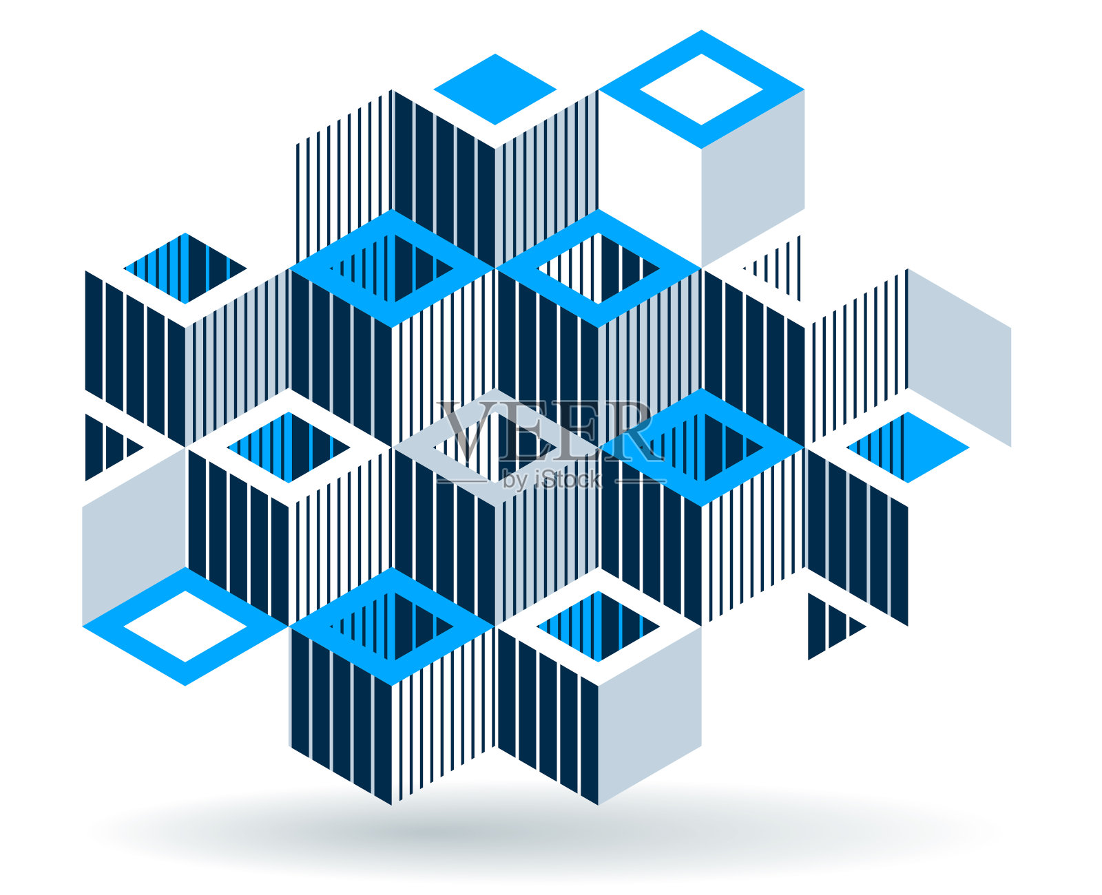 等长三维立方体矢量抽象几何背景，抽象艺术多边形平面设计壁纸，立方体形状和形式构成低多边形风格。插画图片素材