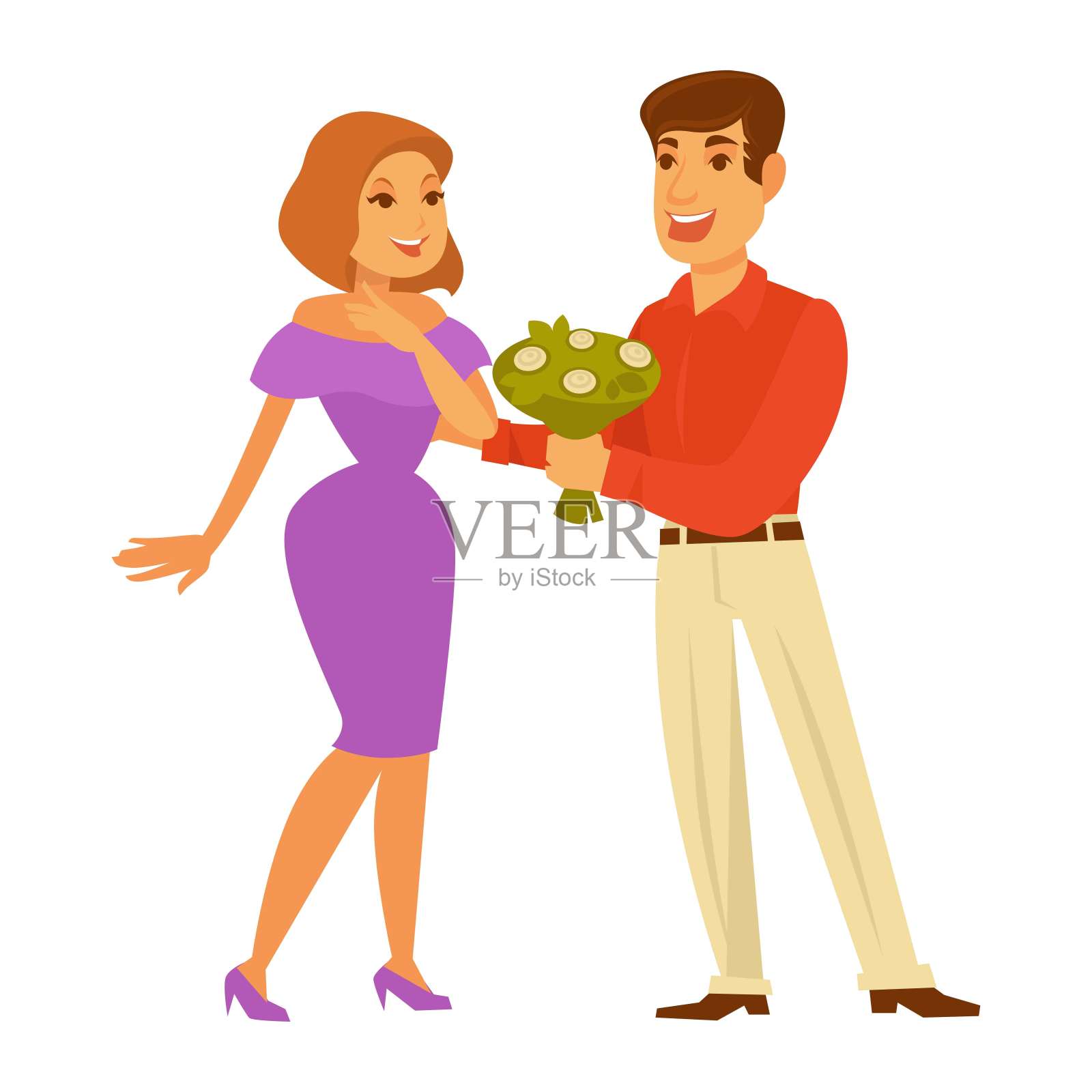 约会情侣浪漫爱情关系矢量平男人礼物花女人关系插画图片素材