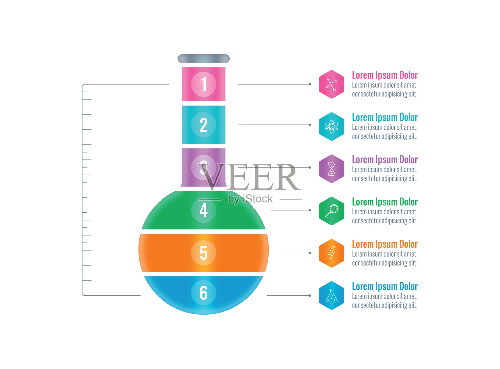 试管信息图模板。六个选项信息模板。科学信息图模板插画图片素材