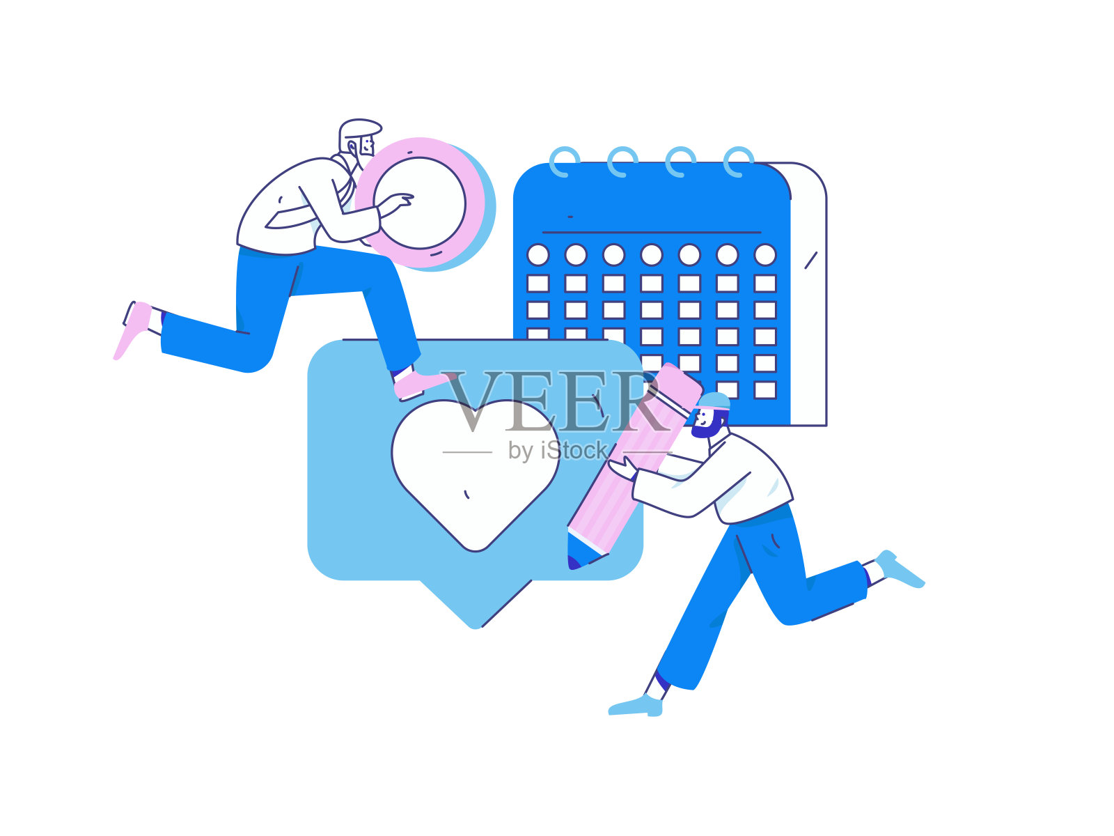 签到字符平面矢量概念操作手绘插图插画图片素材