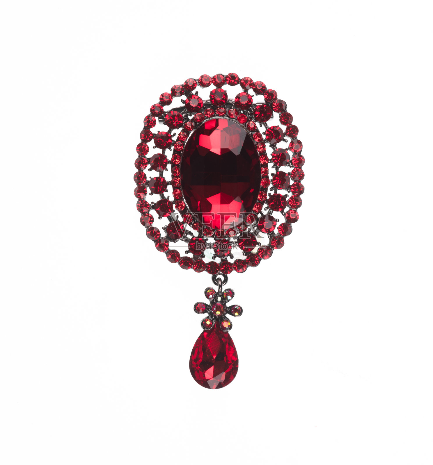 珠宝胸针与红红宝石隔离在白色背景照片摄影图片
