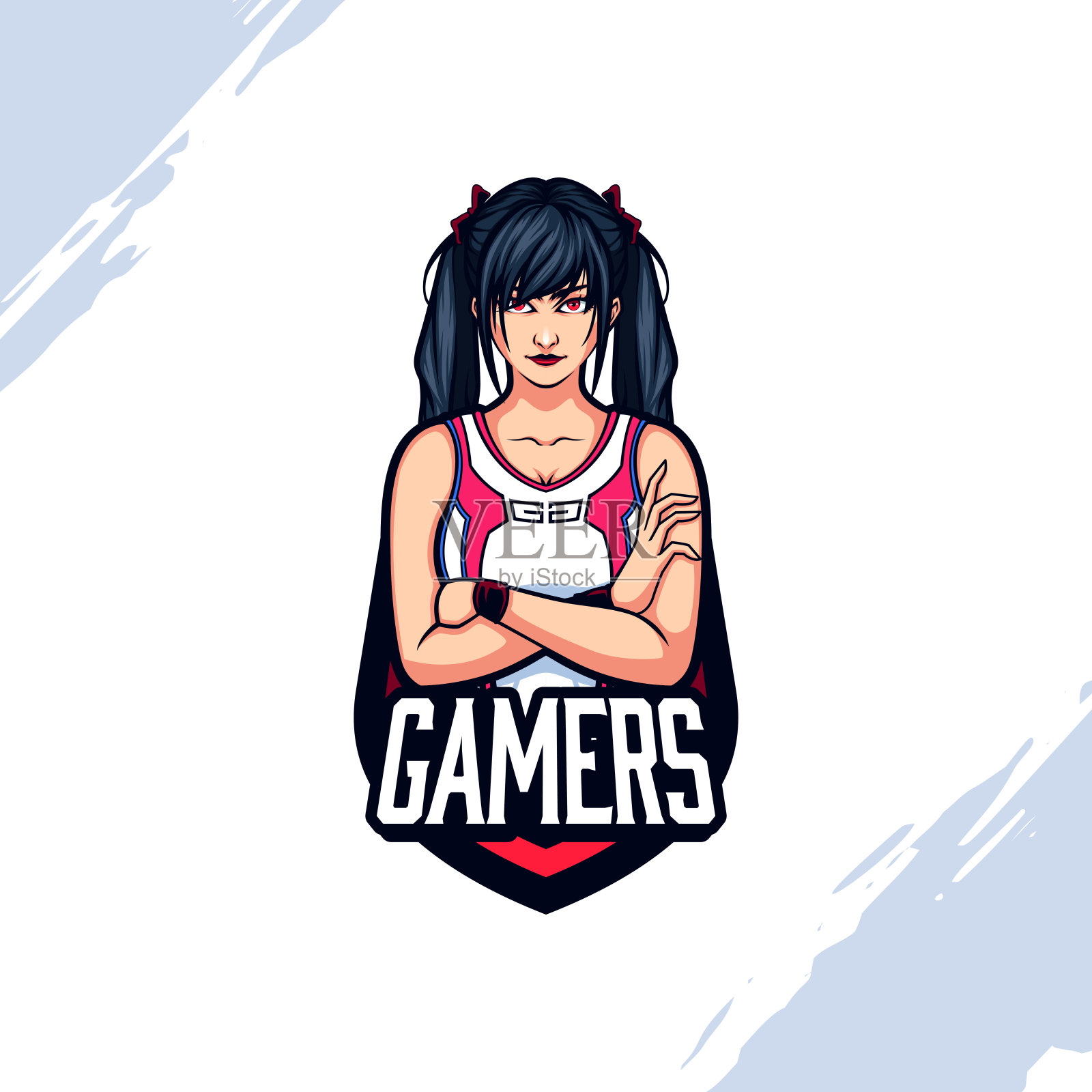 两个辫子的插图长发女孩玩家矢量吉祥物模板插画图片素材