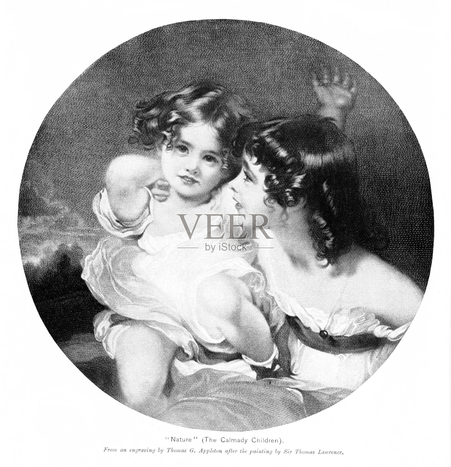 艾米丽和劳拉·安妮·卡尔马迪肖像，艺术家模型，德文郡，英格兰，19世纪英国历史插画图片素材