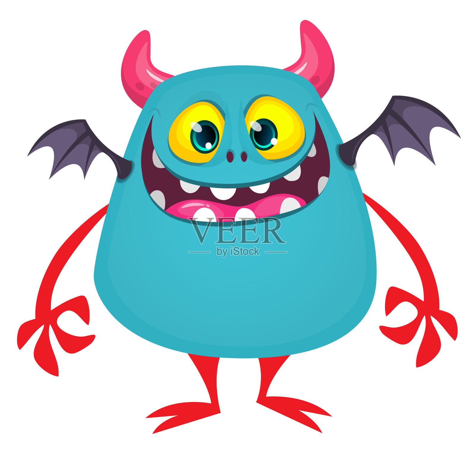 愤怒的卡通飞行怪物与滑稽的脸。万圣节矢量插图。非常适合包装或聚会装饰插画图片素材