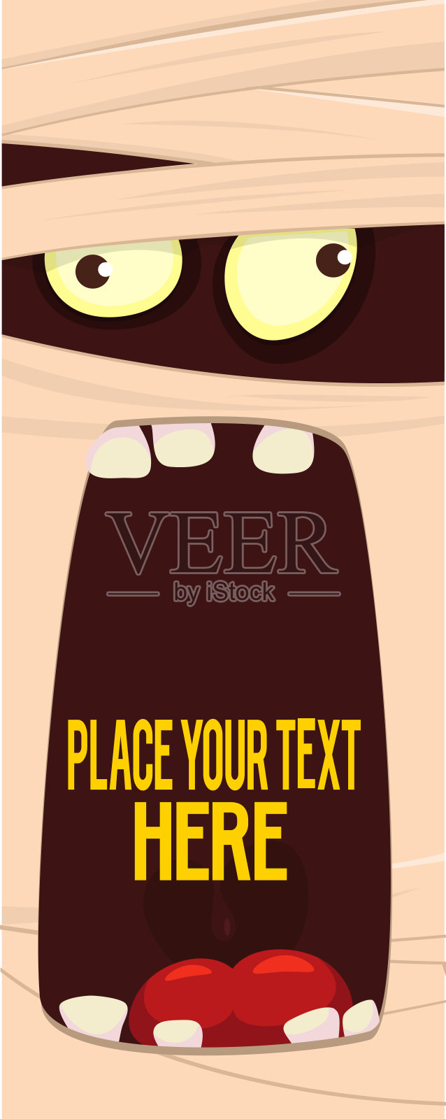 可怕的卡通怪物木乃伊面向量孤立。有趣的方形头像或面具。万圣节插图。非常适合聚会装饰或包装设计插画图片素材