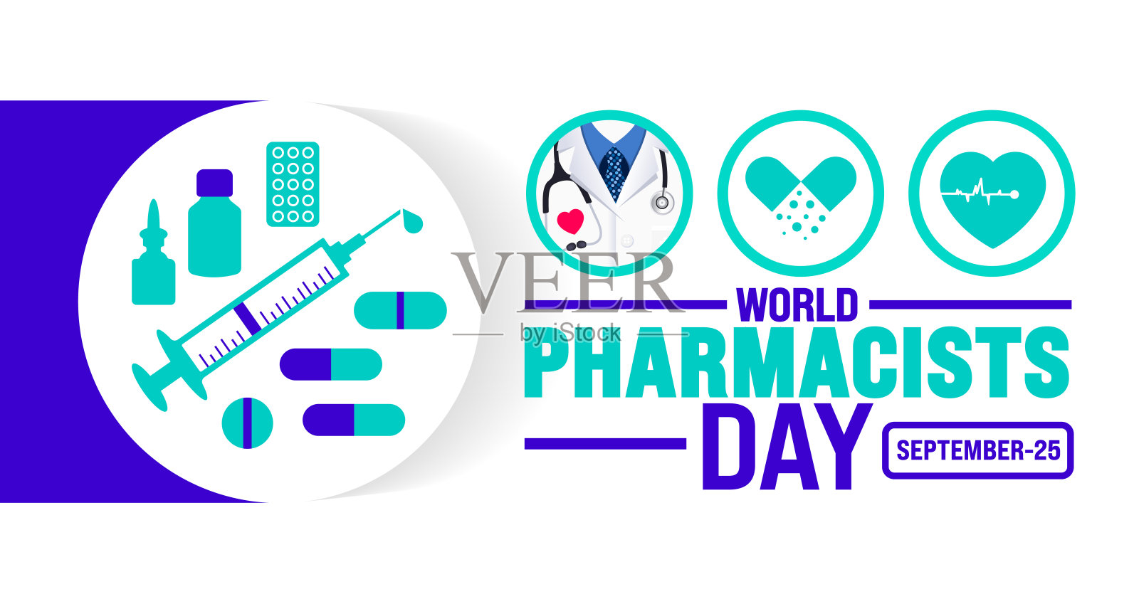 世界药剂师日背景或横幅设计模板。节日的概念。模板的背景，横幅，卡片，海报，标语牌，设计模板独特的形状与标准的颜色。插画图片素材