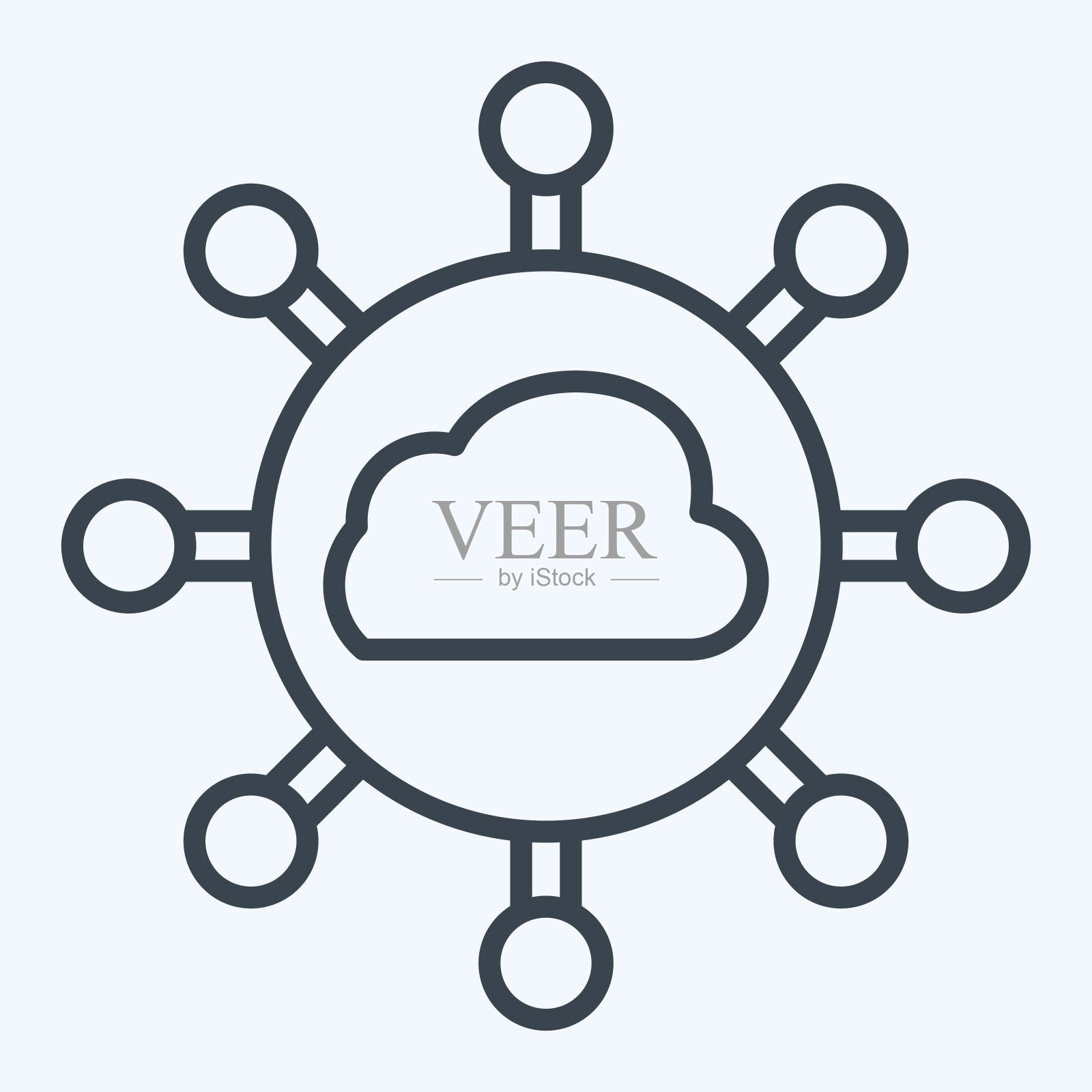 Icon云网络。与网络符号有关。行风格。简单的说明插画图片素材