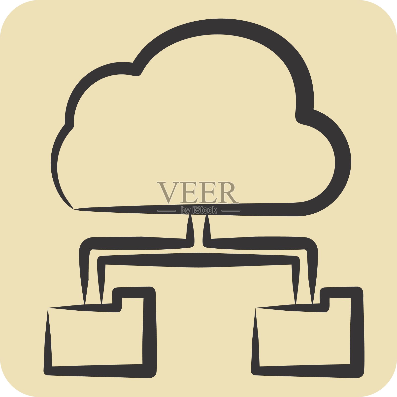 Icon云存储。与网络符号有关。手绘风格。简单的说明插画图片素材