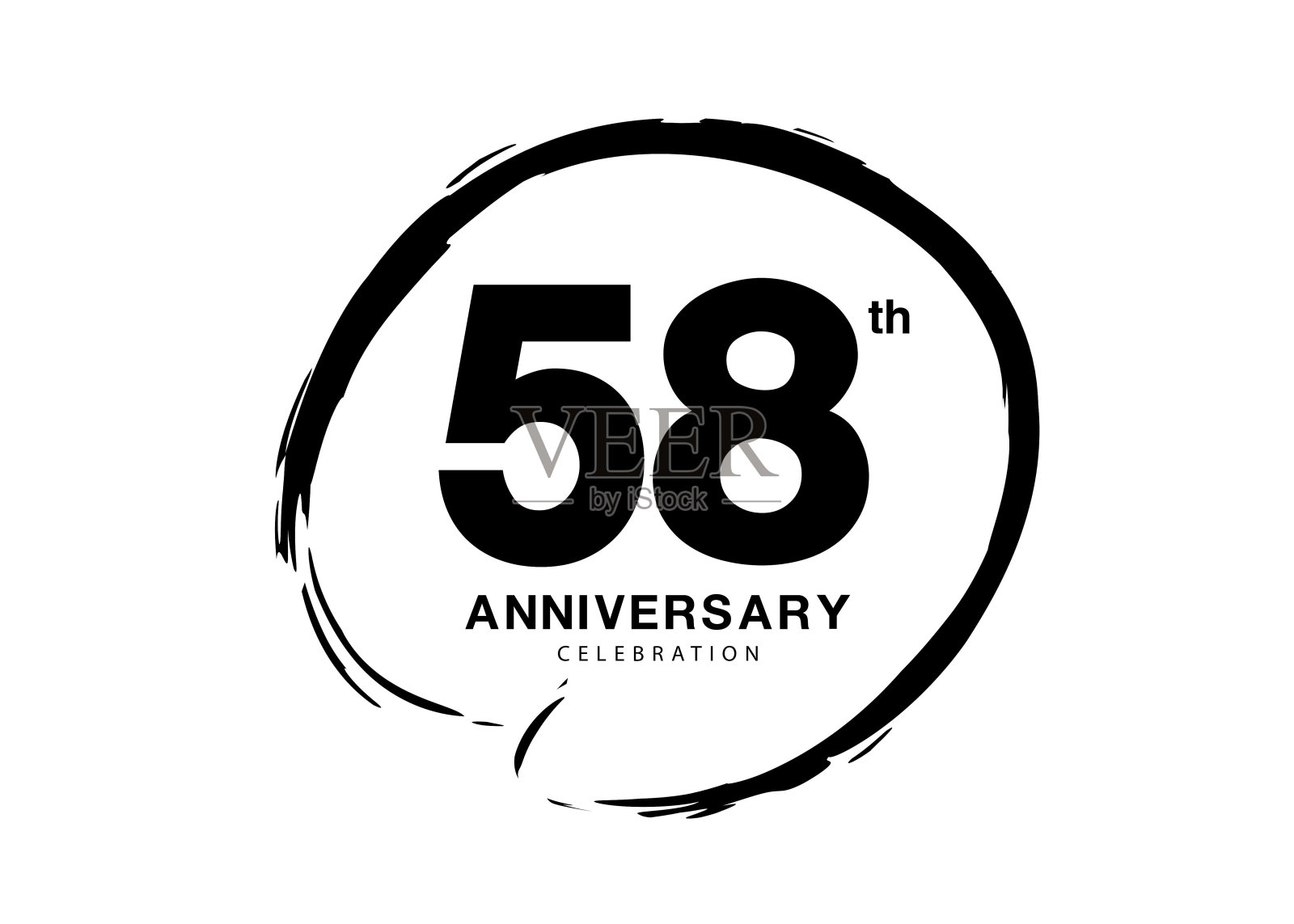 58周年庆典标志黑色画笔矢量，58号标志设计，58岁生日标志，快乐的周年纪念，矢量周年庆典，海报，邀请卡，黑色插画图片素材