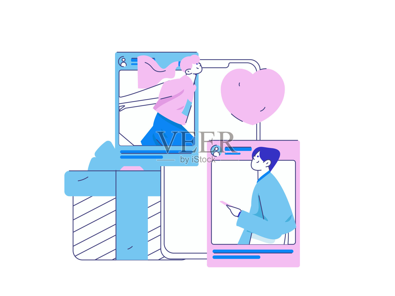 虚拟人物社会交往概念商业平面矢量手绘插画插画图片素材