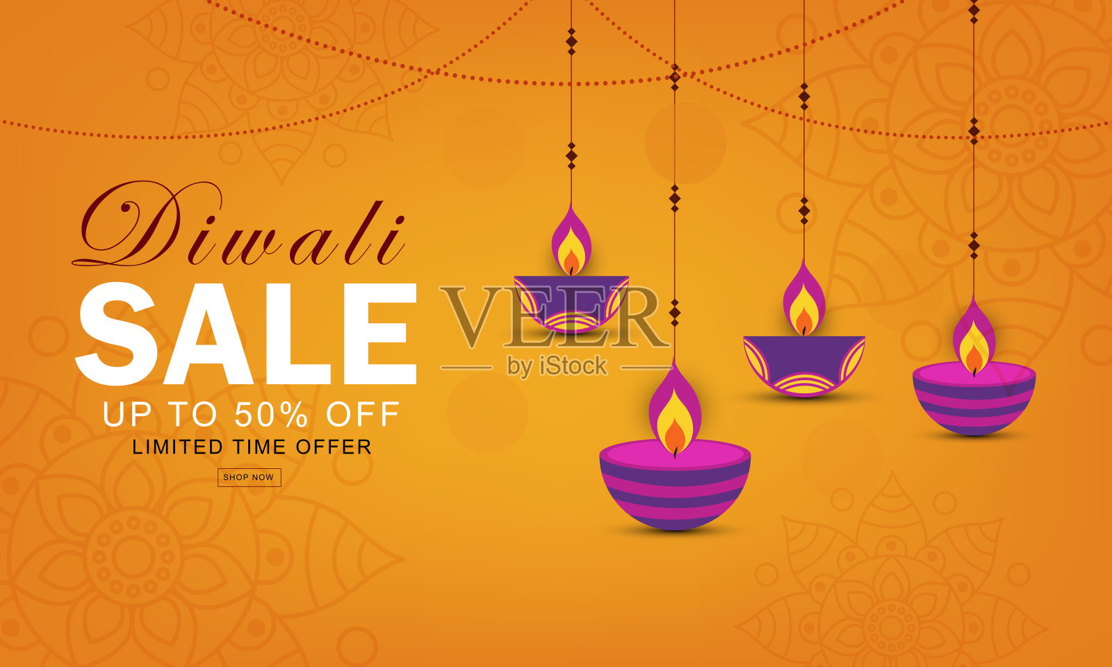 排灯节销售背景与挂排灯节Diya插画图片素材