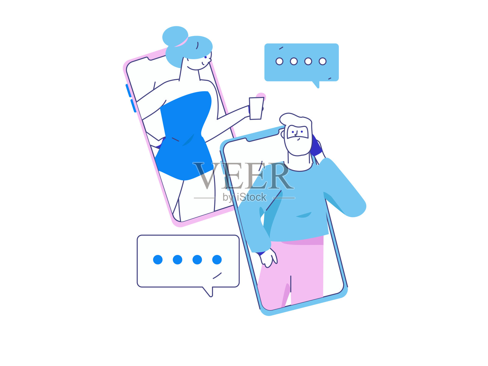 虚拟人物社会交往概念商业平面矢量手绘插画插画图片素材
