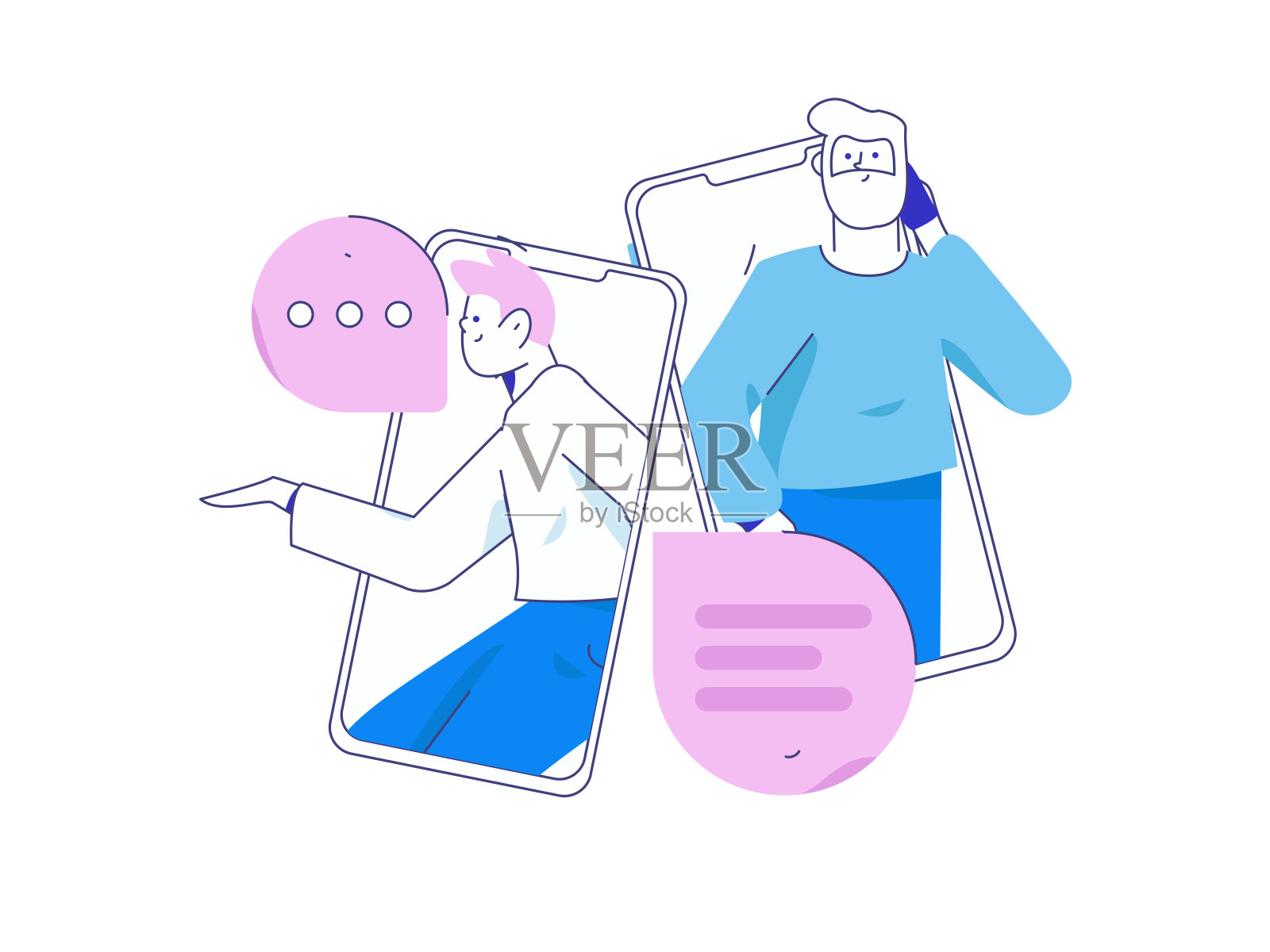 虚拟人物社会交往概念商业平面矢量手绘插画插画图片素材