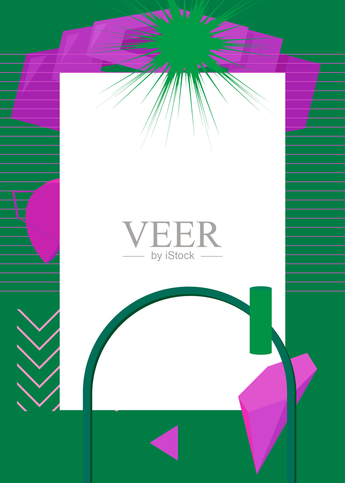 绿色和紫色几何图形复古主题背景与地方的文字。最小几何元素框架。复古抽象形状矢量插图的广告。插画图片素材