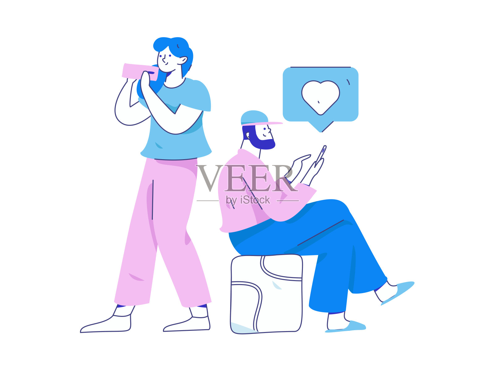 虚拟人物社会交往概念商业平面矢量手绘插画插画图片素材