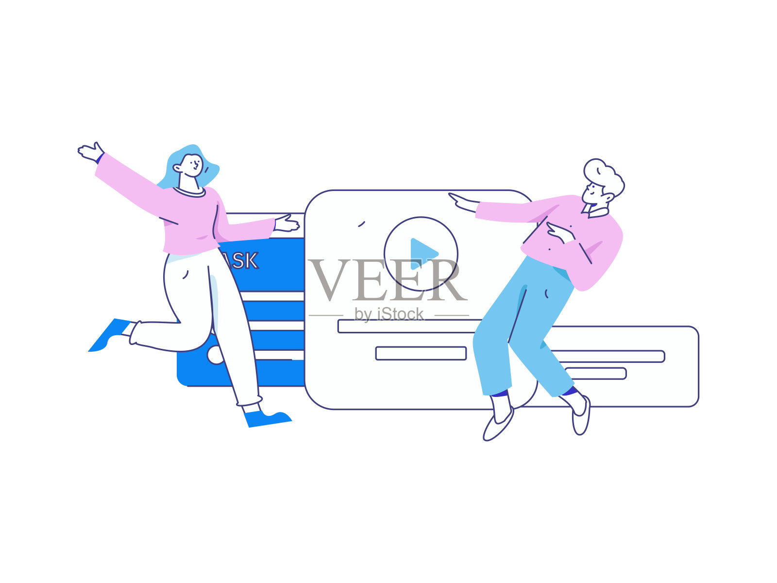 平面矢量插图的业务人员操作的工作场景插画图片素材