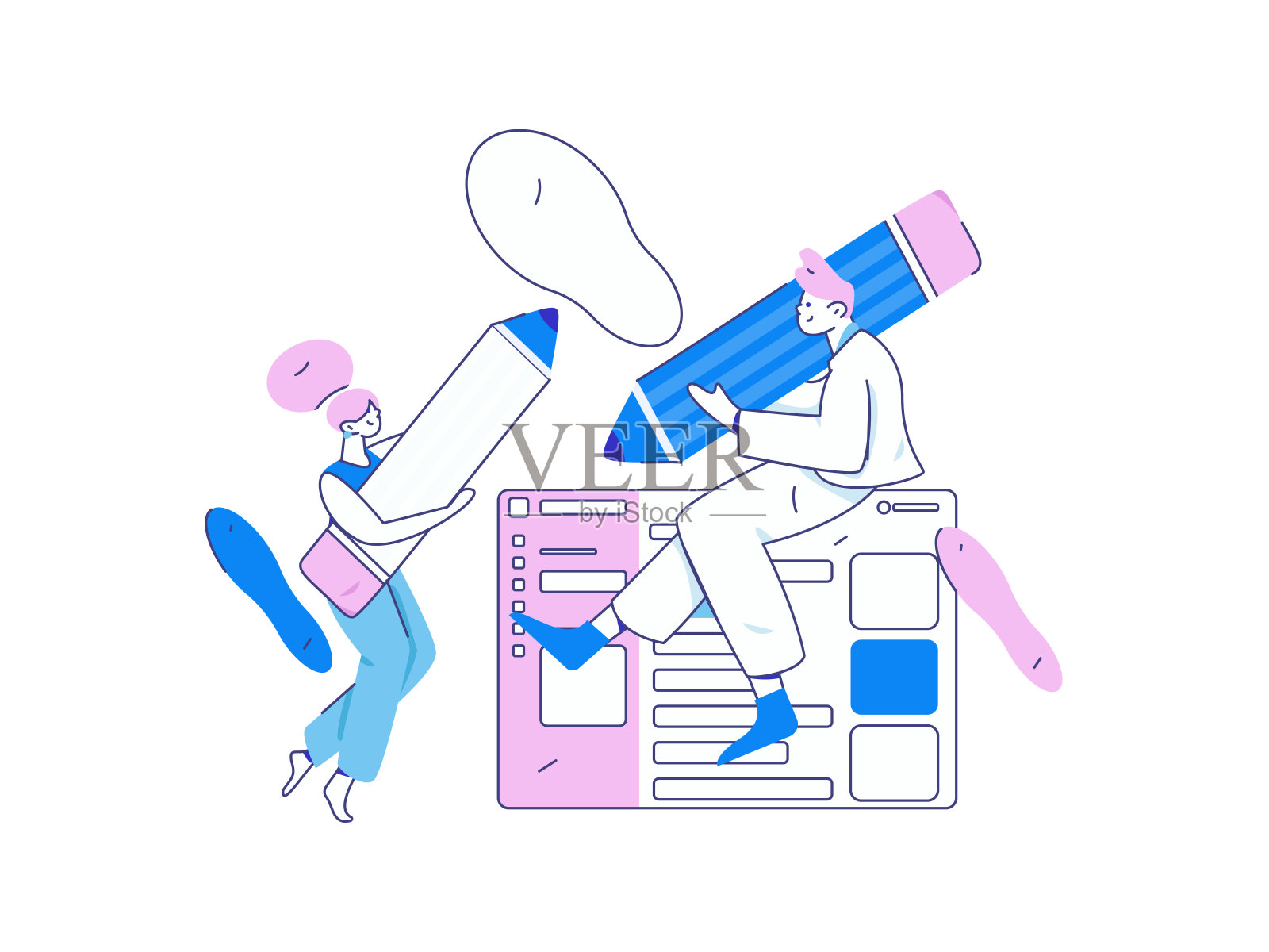 平面矢量插图的业务人员操作的工作场景插画图片素材