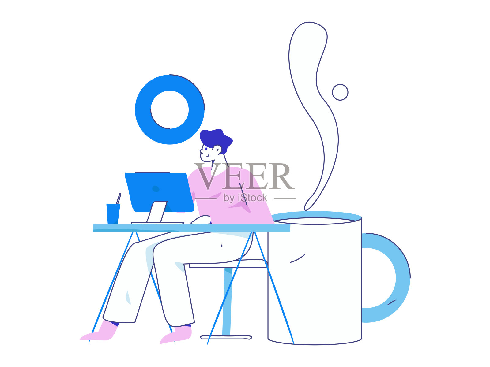 平面矢量插图的业务人员操作的工作场景插画图片素材