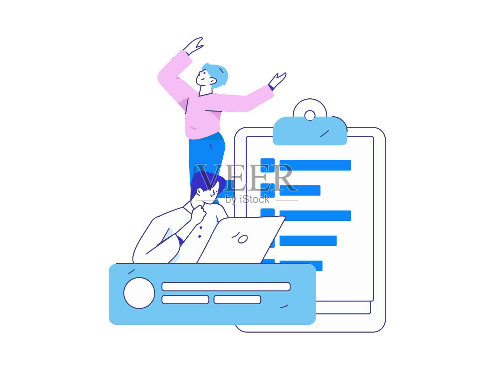 平面矢量插图的业务人员操作的工作场景插画图片素材