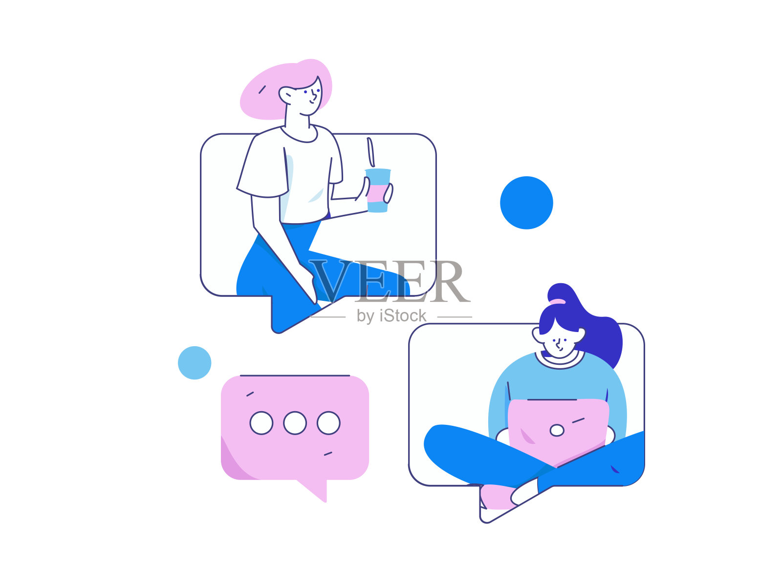 平面矢量插图的业务人员操作的工作场景插画图片素材