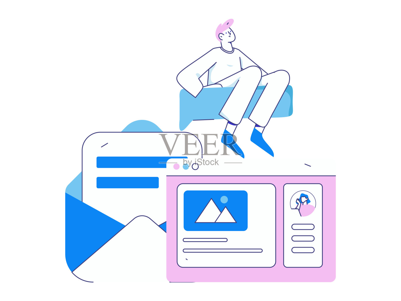 平面矢量插图的业务人员操作的工作场景插画图片素材