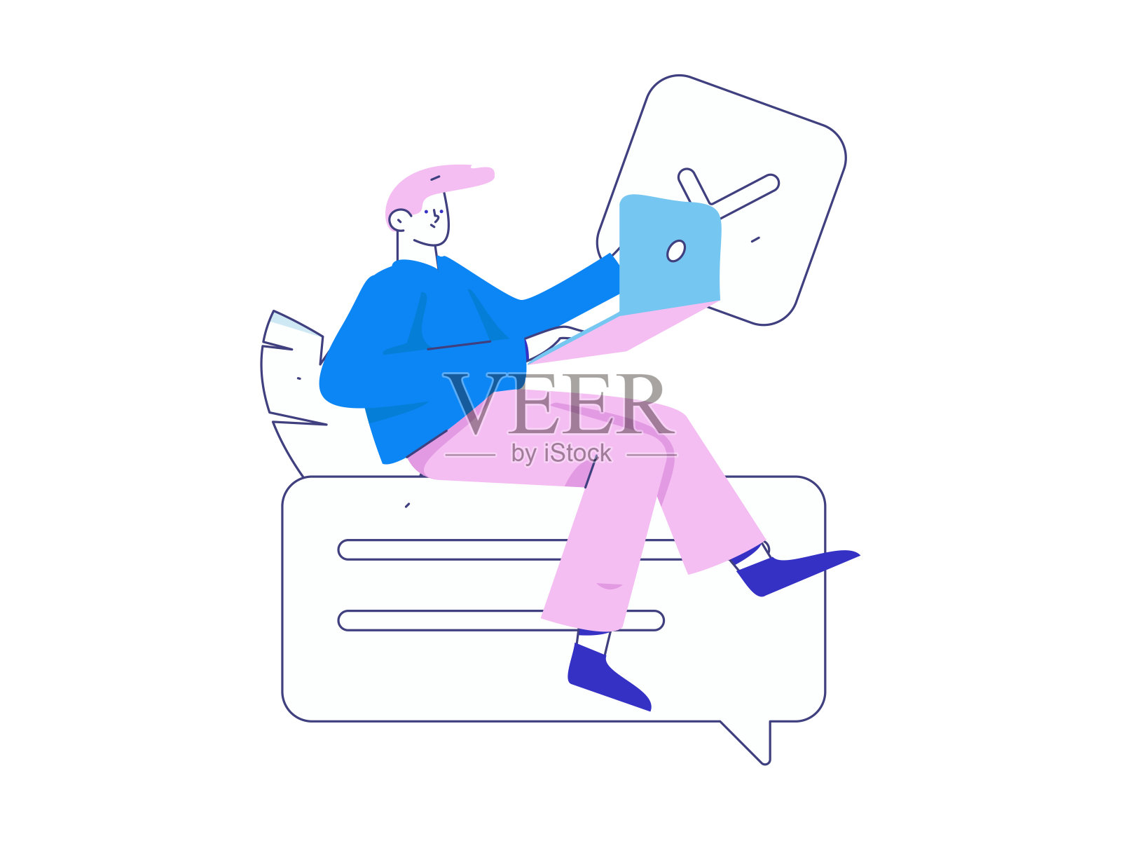 平面矢量插图的业务人员操作的工作场景插画图片素材