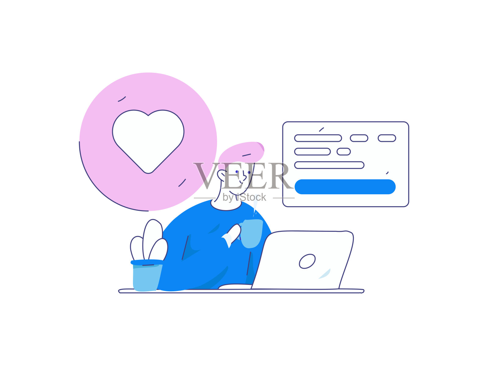 平面矢量插图的业务人员操作的工作场景插画图片素材