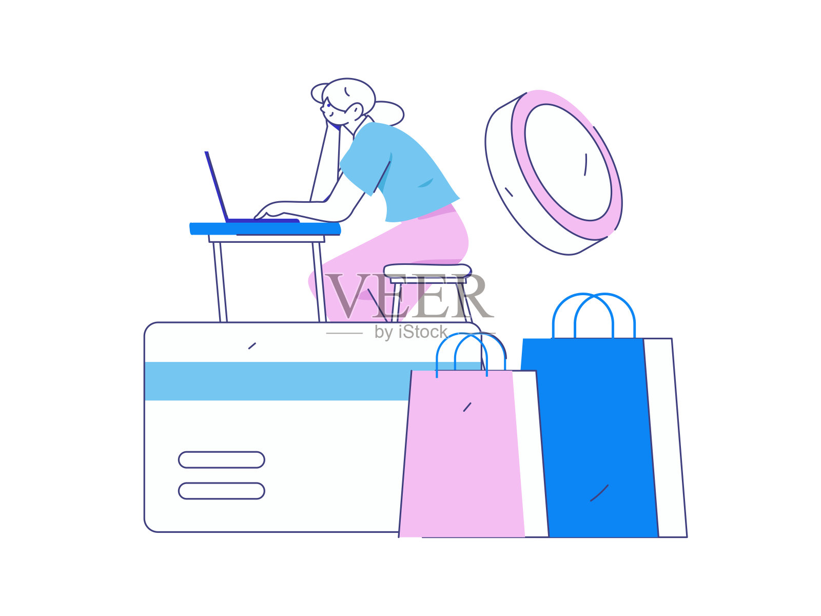 网上购物支付安全字符平面矢量概念操作手绘插图插画图片素材