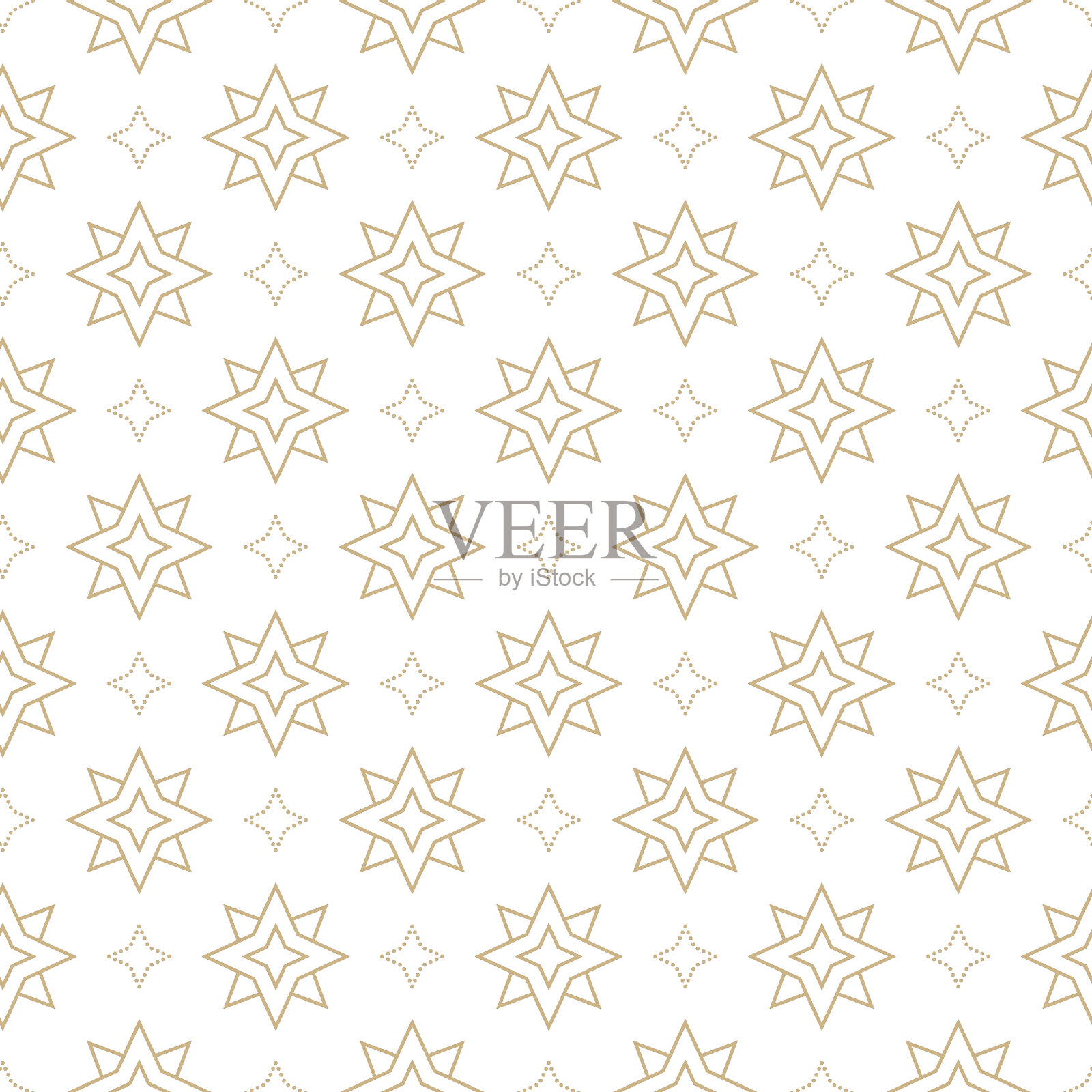 金色直线和星点无缝图案。白色背景上的星星。光几何天体神奇图案。插画图片素材