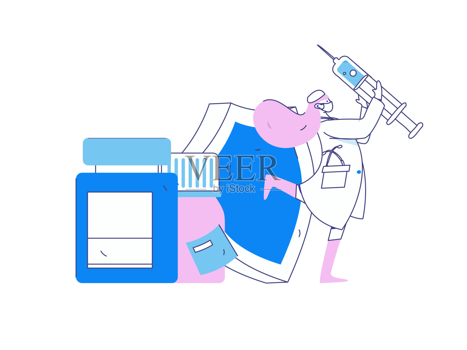 医学人物抗击疫情的平面矢量概念操作手绘插图插画图片素材