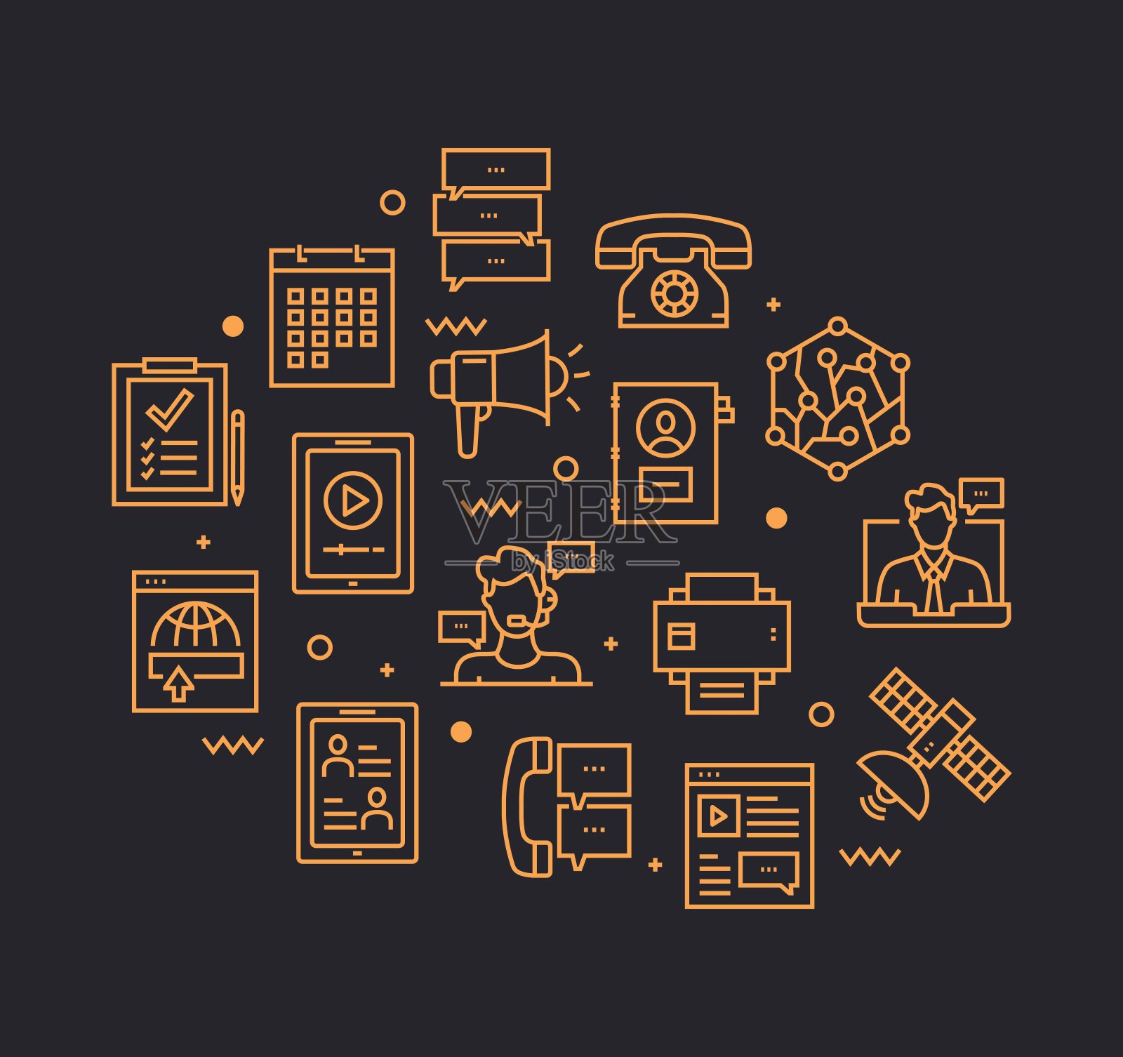 联系我们相关的矢量设计概念。全局多球体随时可用的模板。网页横幅，网站标题，杂志，移动应用程序等。现代设计。插画图片素材