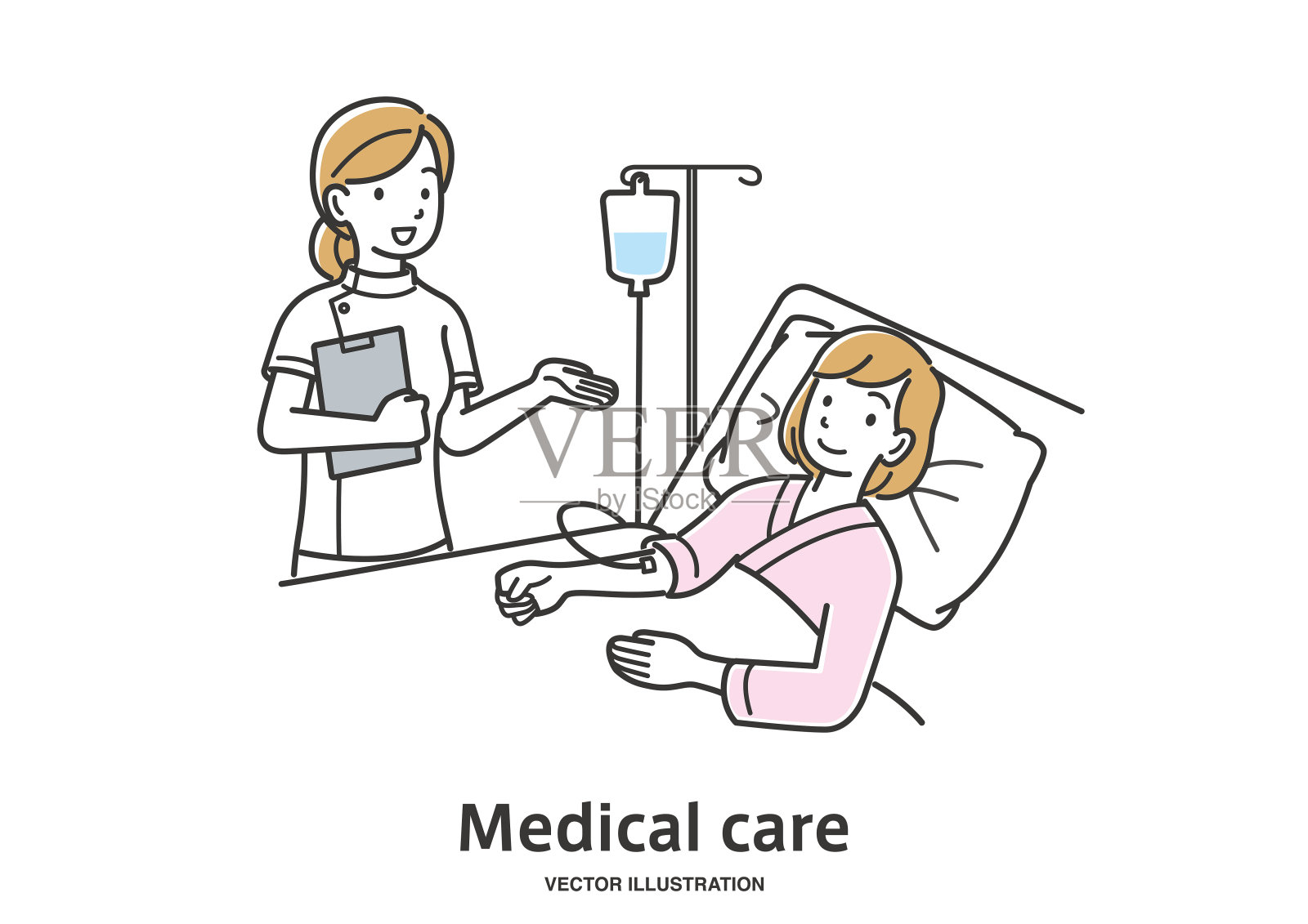 一名护士正在检查一名年轻女住院病人的情况插画图片素材