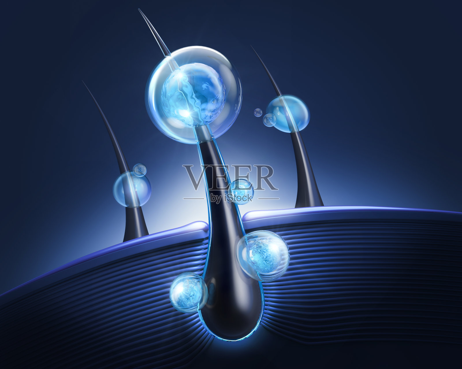 滋养头发的洗发水或油维他命精华。修复受损头发的概念，3d渲染。照片摄影图片