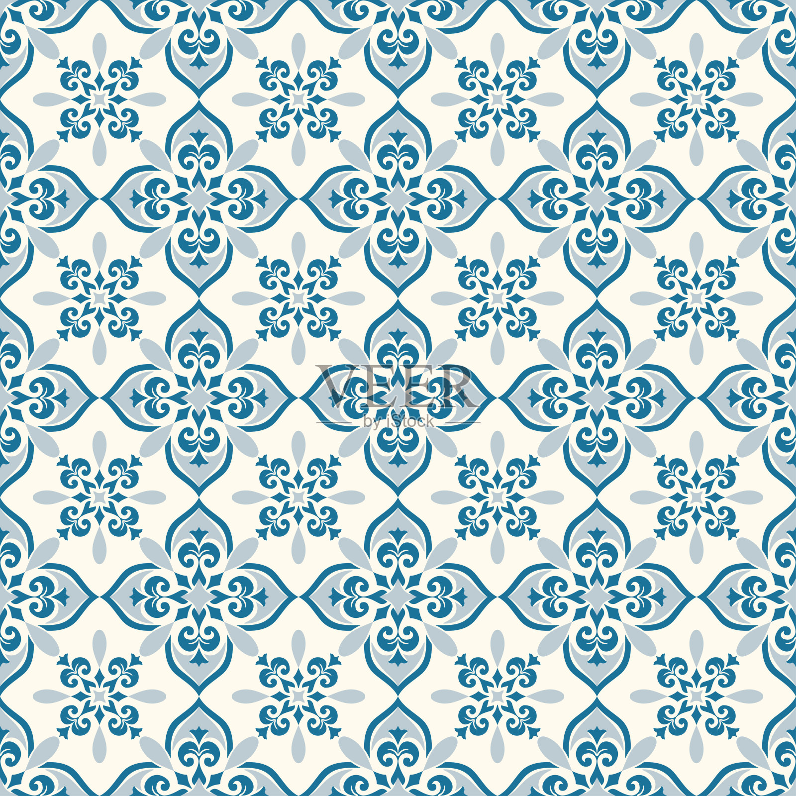 蓝色和白色的豪华矢量无缝图案。装饰，传统，民族，阿拉伯，土耳其，印度图案。伟大的织物和纺织品，壁纸，包装设计或任何理想的想法。插画图片素材