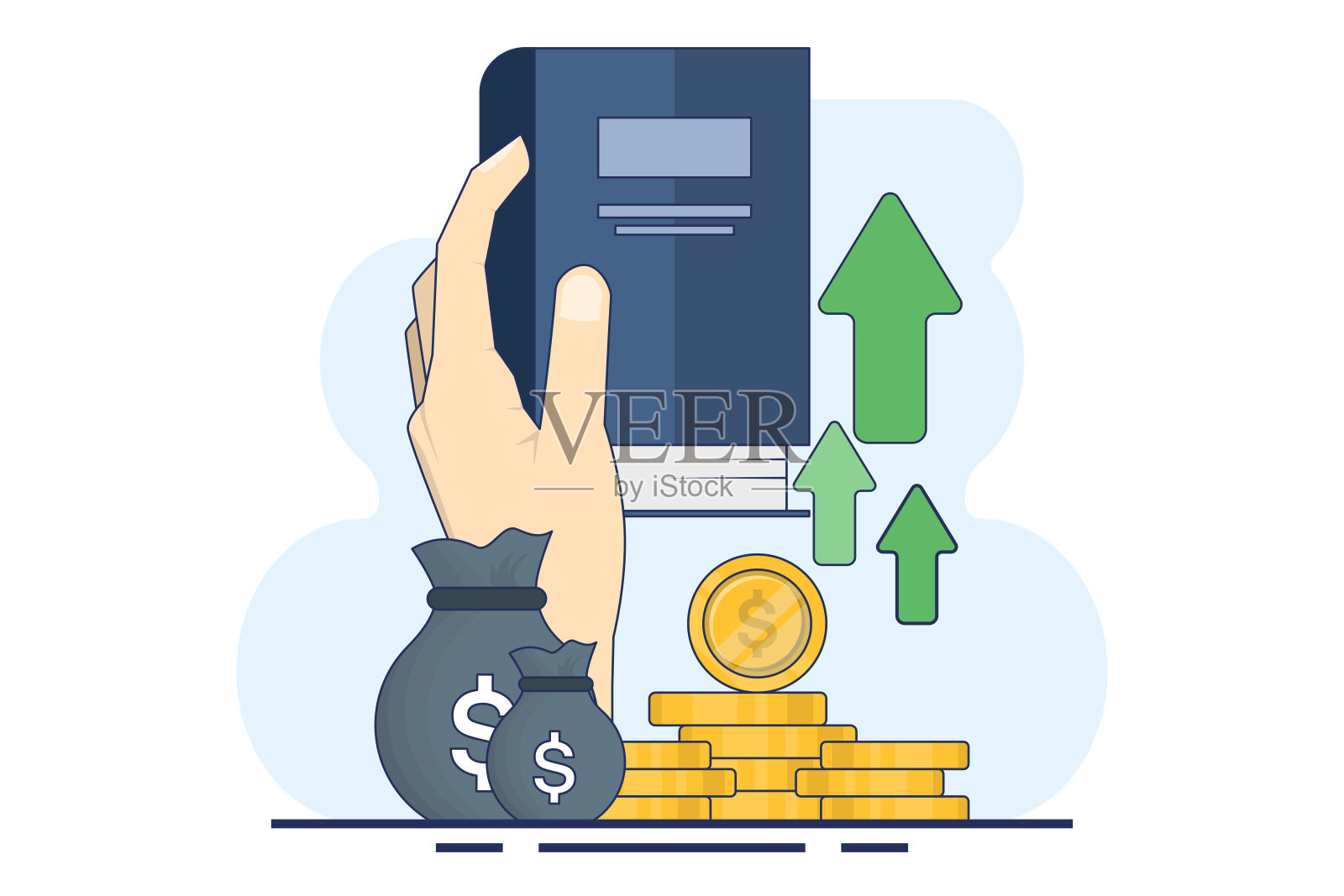 理财素养理念，投资教育，理财赋权。金融教育。预算技巧，投资知识比喻，背景平面矢量插图。插画图片素材