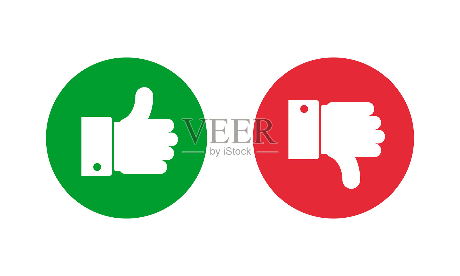 绿拇指向上和红拇指向下圆形矢量图标，喜欢和不喜欢社交媒体符号插画图片素材