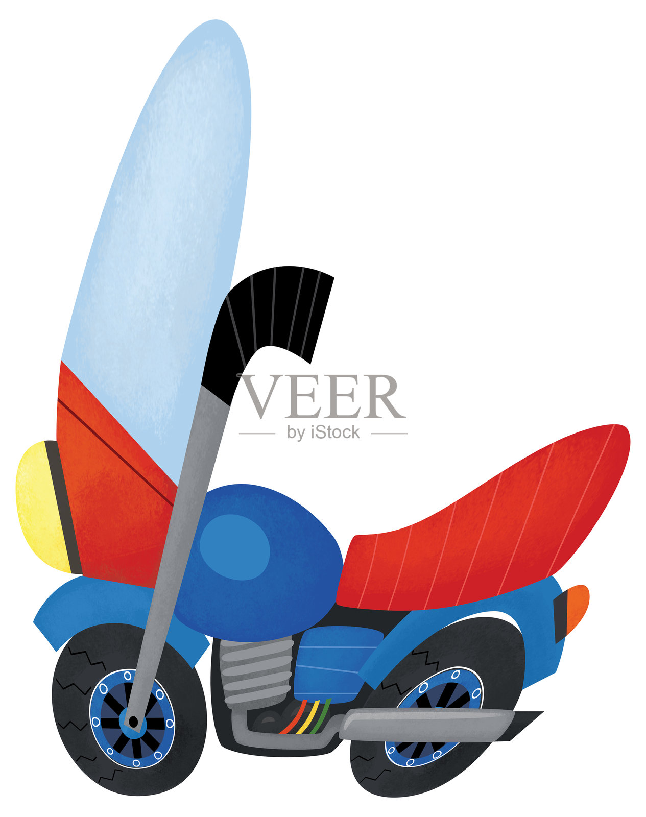 卡通摩托车跑车摩托车摩托车交通孤立插图的孩子插画图片素材