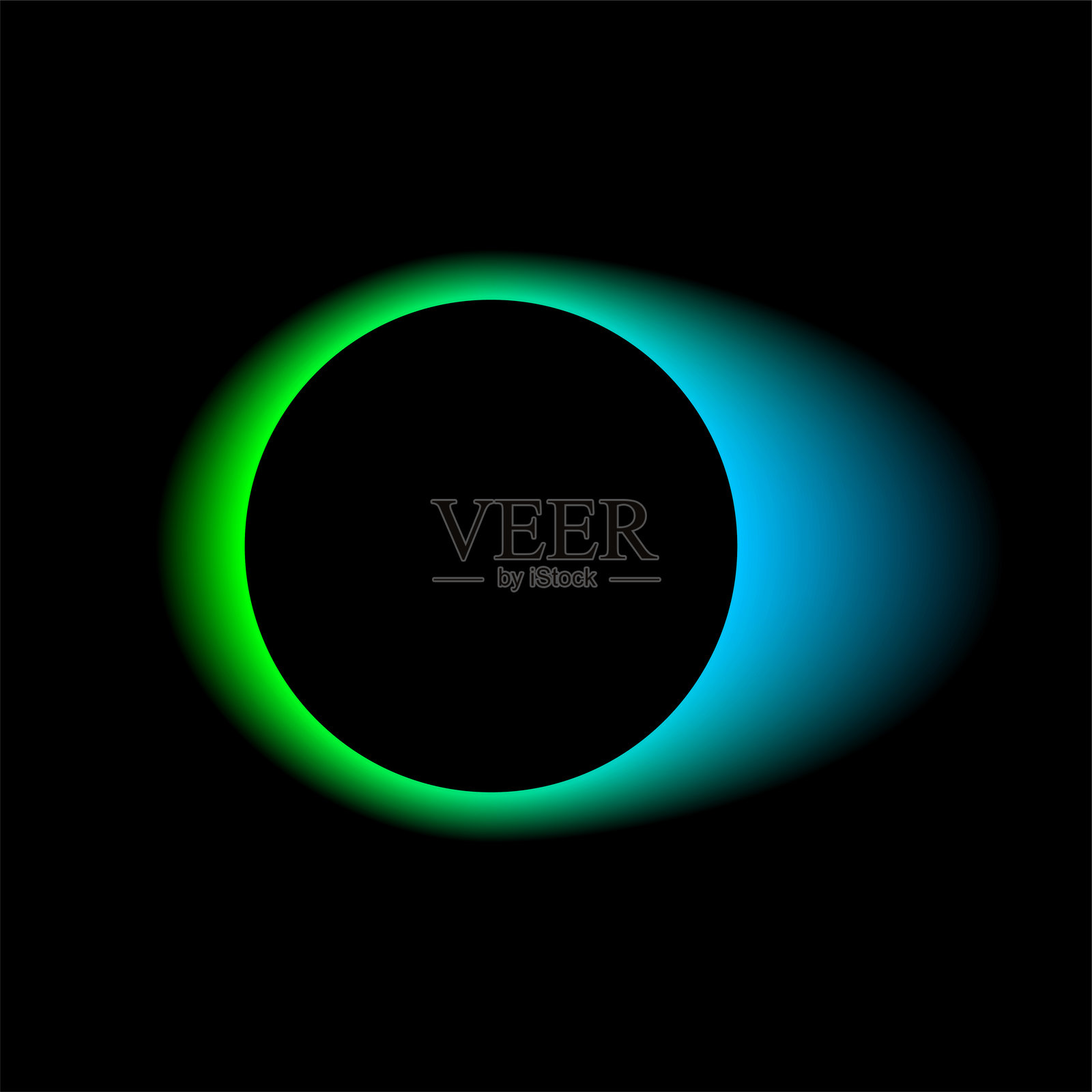 霓虹色圆形框架，渐变效果。抽象混合绿蓝色光圆背景。彩色彩虹明亮的图标。彩色几何图形矢量插图孤立的黑色插画图片素材