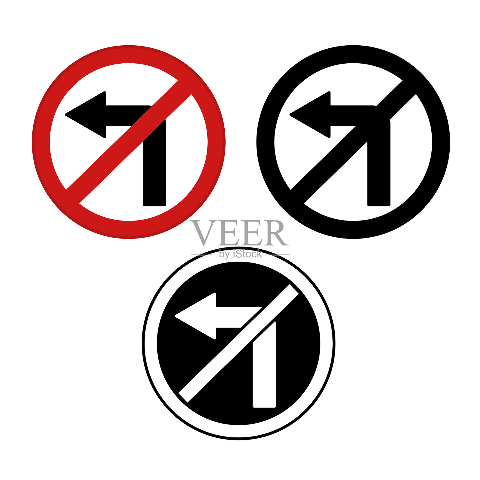 没有左转标志。警告道路标志。红色，黑色和白色矢量图标插画图片素材